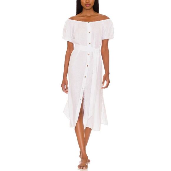 Eberjey Women's White Linen Solid Harper Dress Size S - Picture 1 of 8